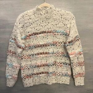 Maurices White Eyelash Cross‎ Stitch Stripe Crew Neck Sweater Small Like New